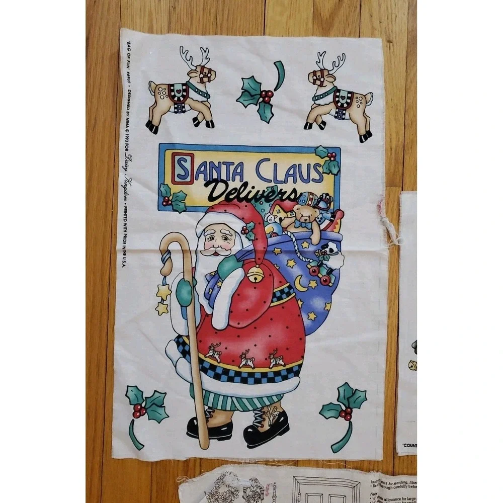 Christmas Fabric Panel Lot Country‎ Santa #6362 Applique Panel Lot 1993